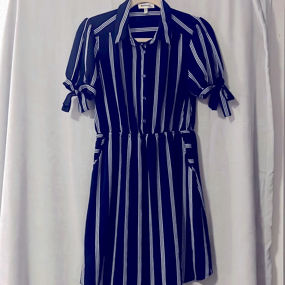 Blue and White Striped Summer Dress - Size Medium